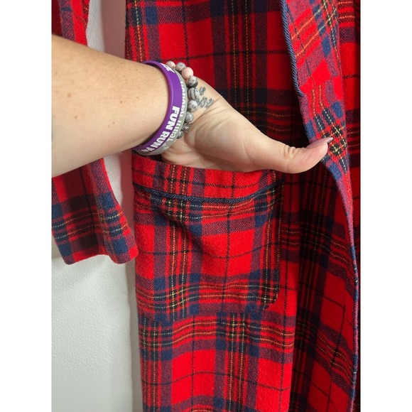 Vintage Pendleton Wool Plaid Full Length Robe Coat Blazer Red Classic Sz Small - Picture 3 of 8